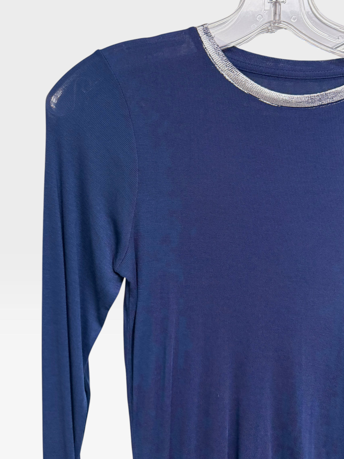 NWT ZADIG & VOLTAIRE WILLY FOIL TOP PACIFIC BLUE SILVER TRIM SIZE SMALL