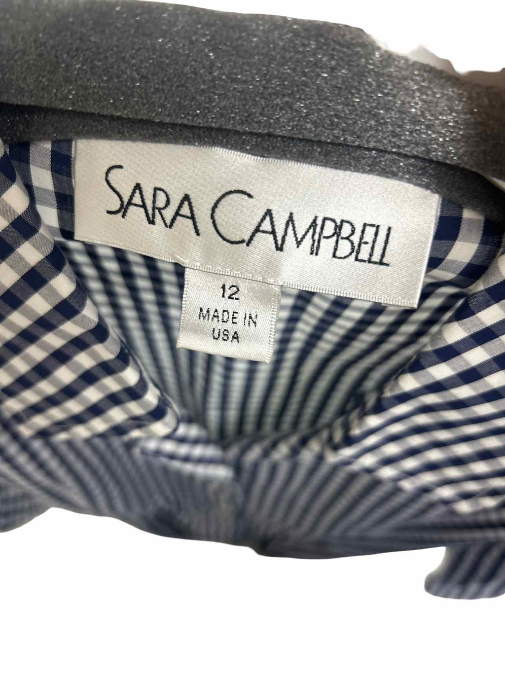 SARA CAMPBELL HOLLIE NAVY GINGHAM BELTED SHIRT DRESS SIZE: 12
