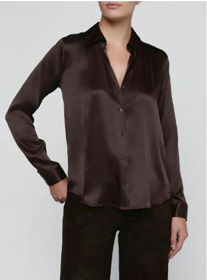 L'AGENCE CHOCOLATE BROWN TYLER SATIN SILK BUTTON DOWN BLOUSE SIZE MEDIUM