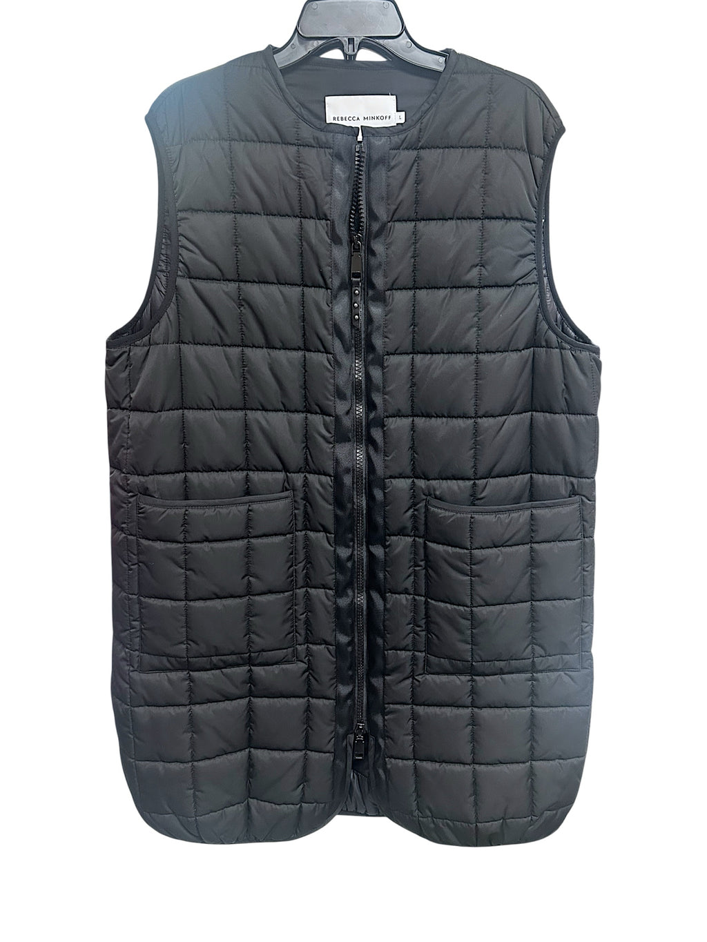 REBECCA MINKOFF BLACK LONG QUILTED PUFFER VEST SIZE LARGE