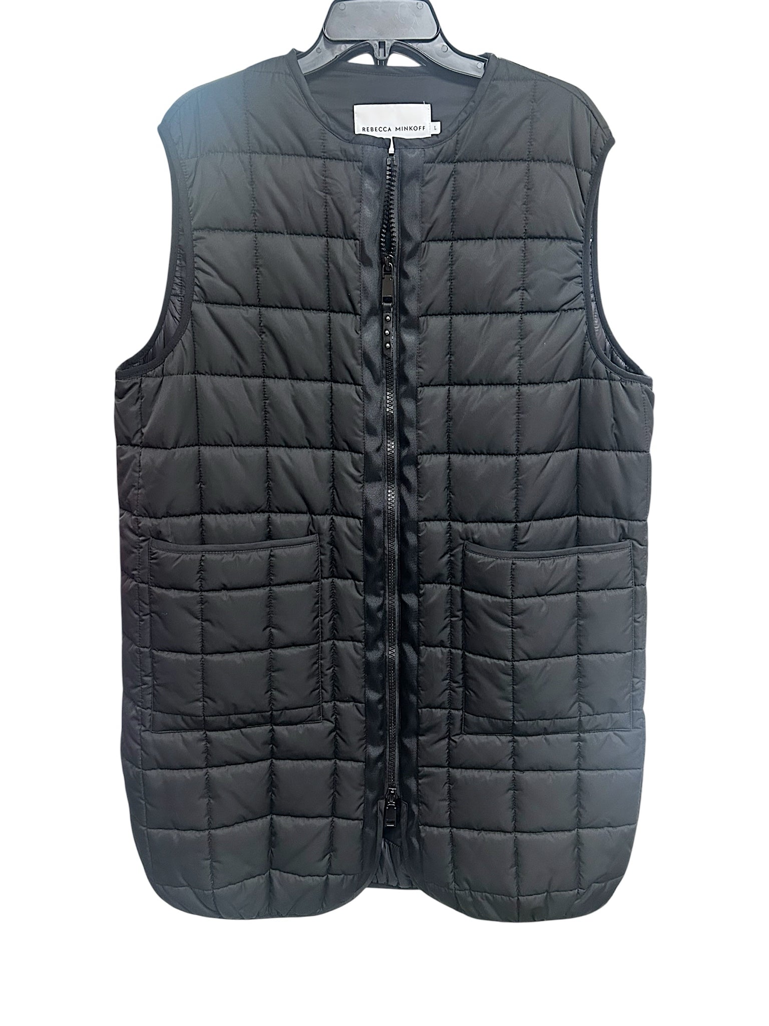 REBECCA MINKOFF BLACK LONG QUILTED PUFFER VEST SIZE LARGE