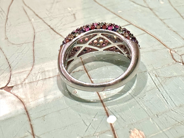 SAPPHIIRE AND TSAVORITE 925 MULTI COLOR PAVE DOMED RING 7