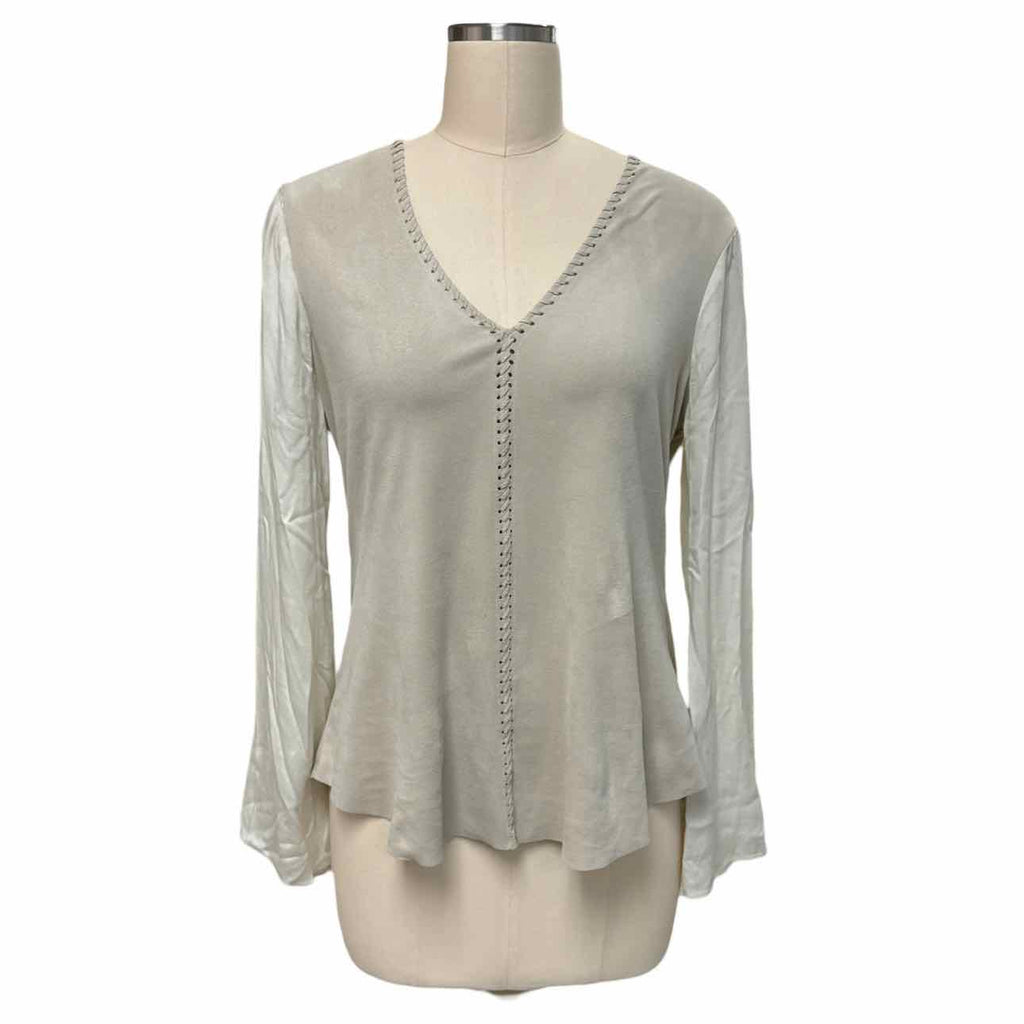 HALE BOB SUEDE WHIPSTITCH DETAIL LONG SLEEVE NATURAL BLOUSE SIZE S