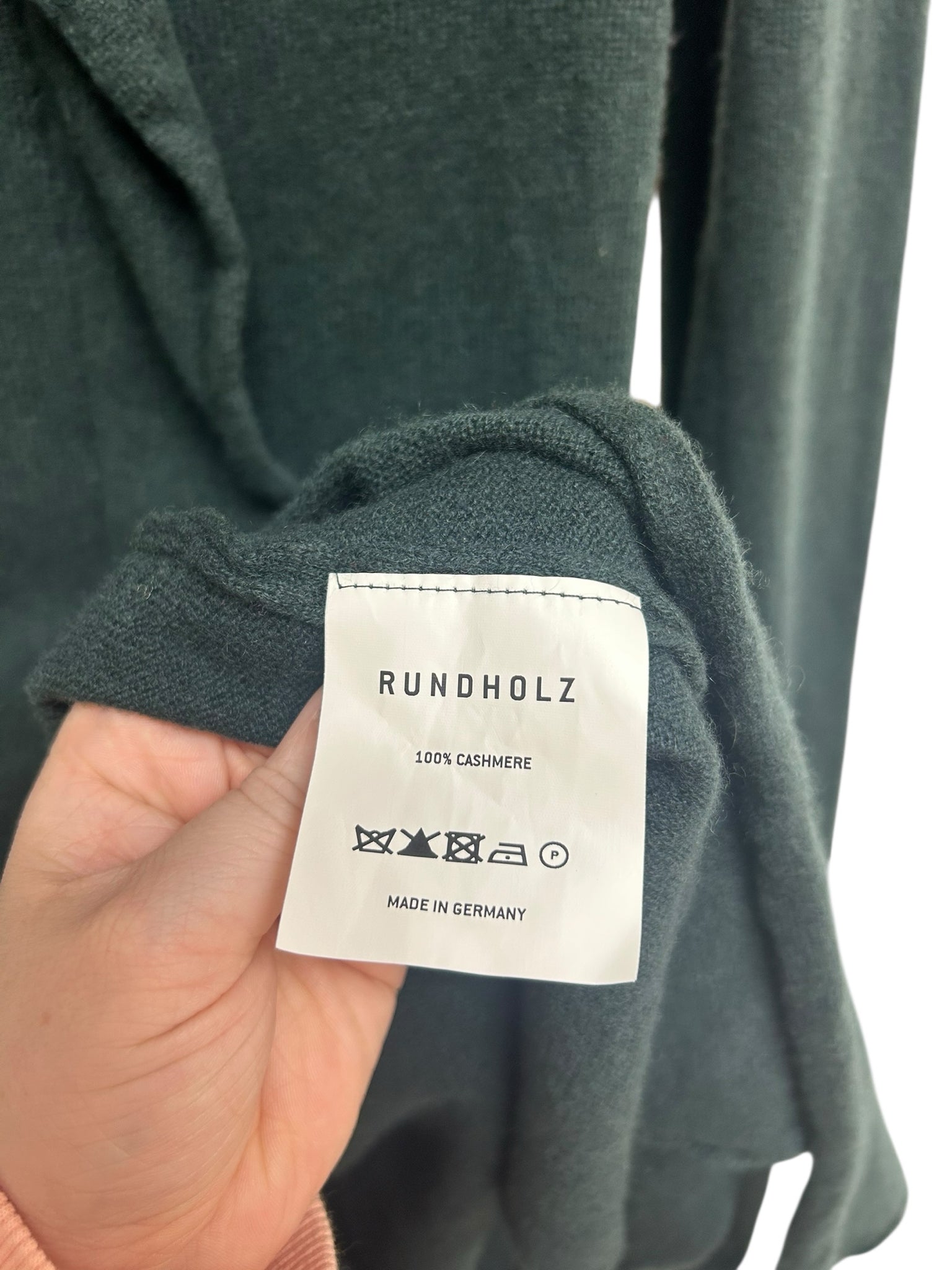 RUNDHOLZ 100% CASHMERE ART TO WEAR DIP EVERGREEN TUNIC SWEATER SIZE XS