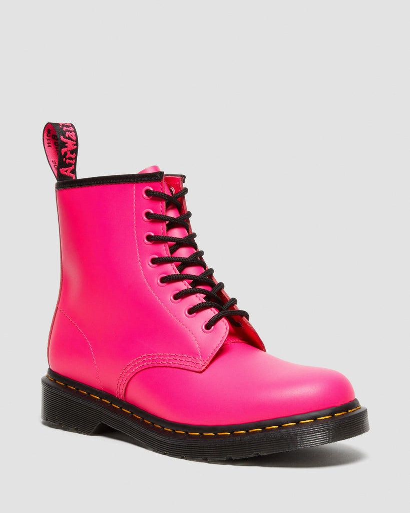 DR MARTENS SMOOTH LEATHER LACE UP BOOTS IN NEON PINK SIZE 38