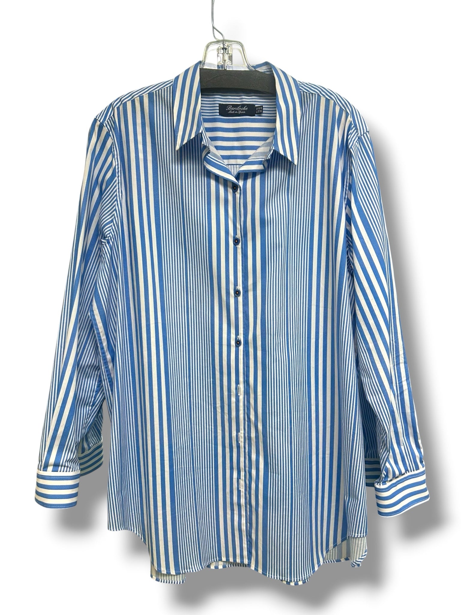 BARILOCHE SPAIN FIONA COTTON BLEND BLUE WHITE STRIPED BUTTON DOWN SIZE XL