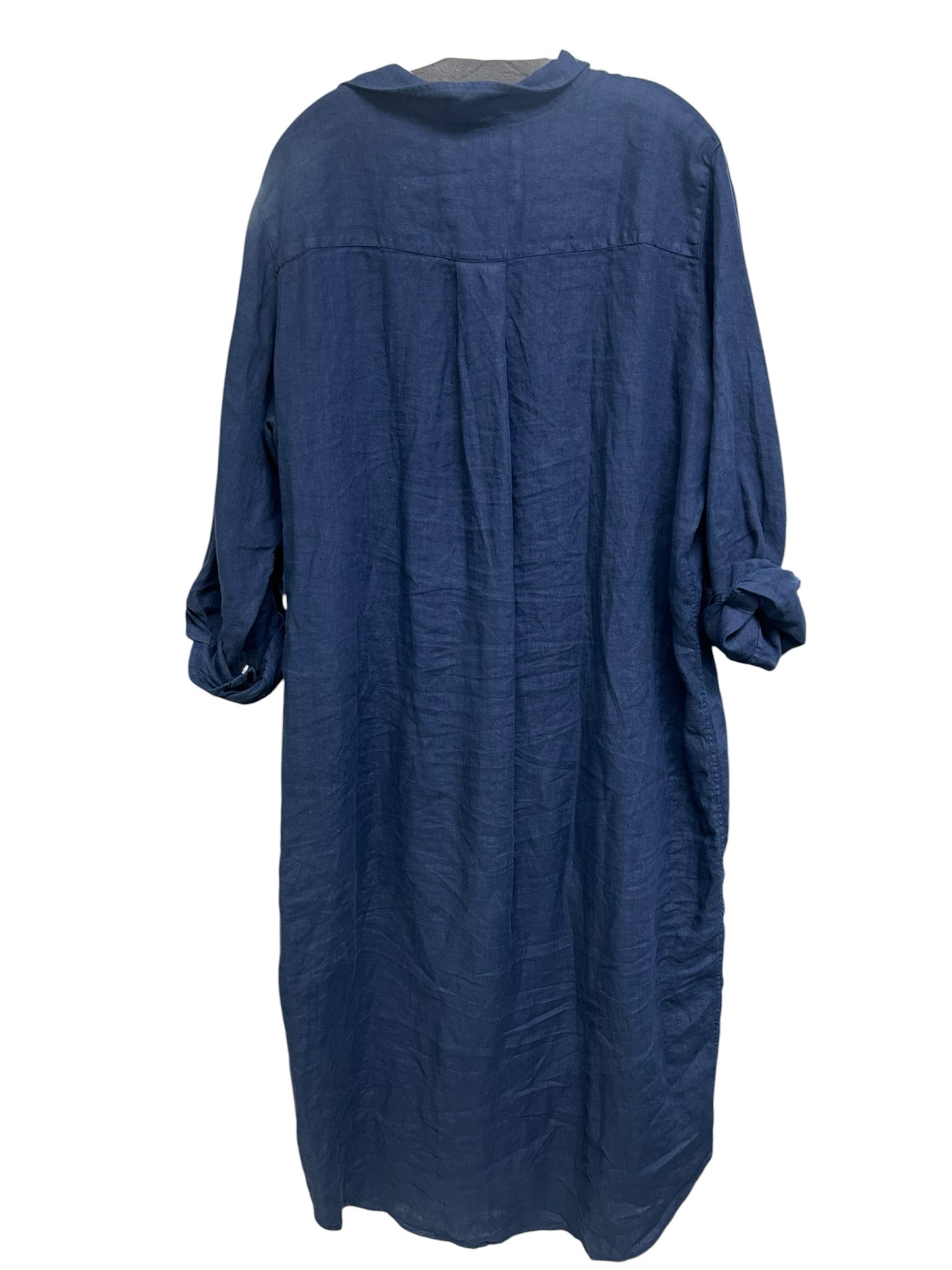FRANK & EILEEN RORY LINEN NAVY BLUE MAXI SHIRT DRESS SIZE XL