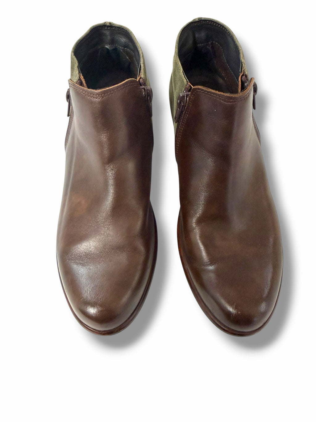 NAOT WOMEN'S HELM PECAN BROWN OLIVE SUEDE ANKLE BOOTIES SIZE 39 US 8.5