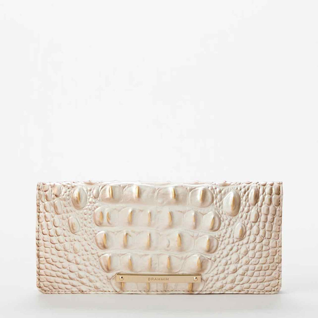 BRAHMIN SILVER CROC EMBOSSED ADY FOLD OVER WALLET