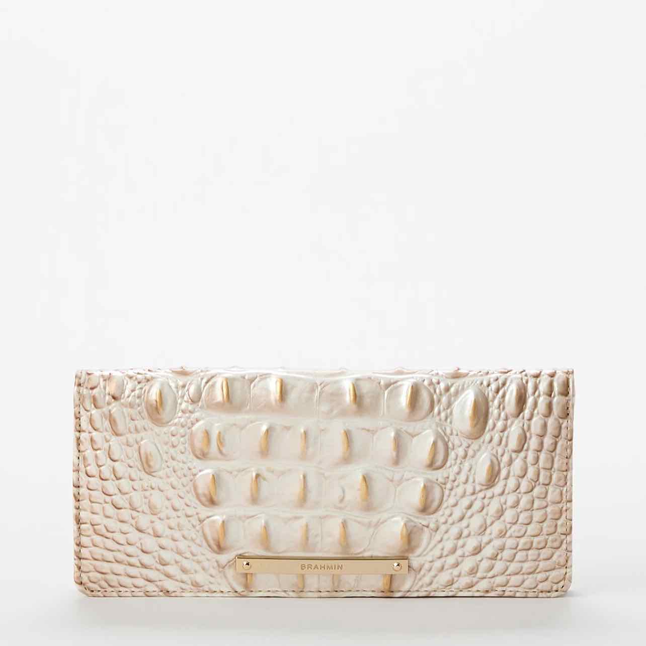 BRAHMIN SILVER CROC EMBOSSED ADY FOLD OVER WALLET