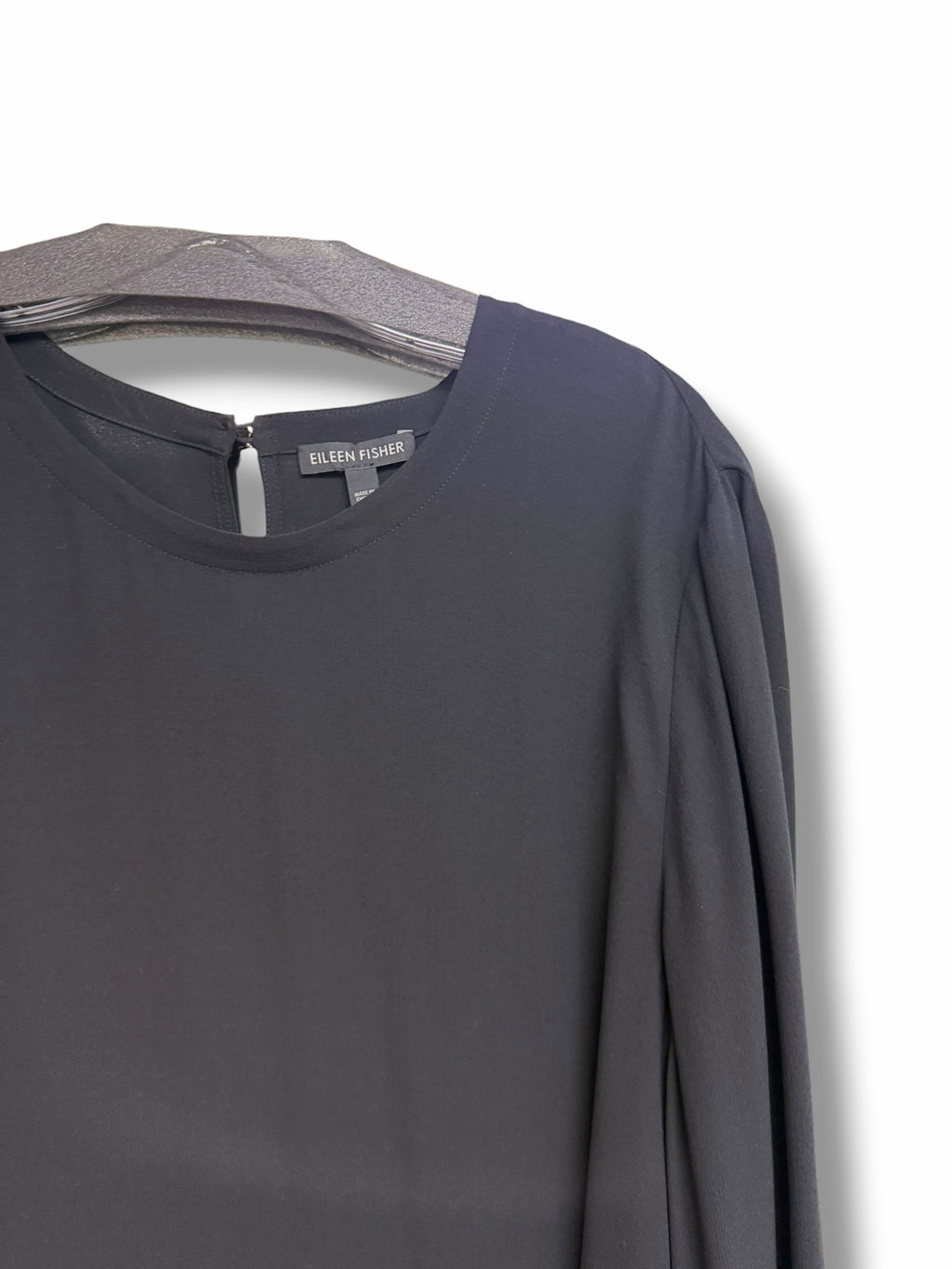 EILEEN FISHER BLACK 100% SILK 3/4 LENGTH SHIFT DRESS SIZE LARGE