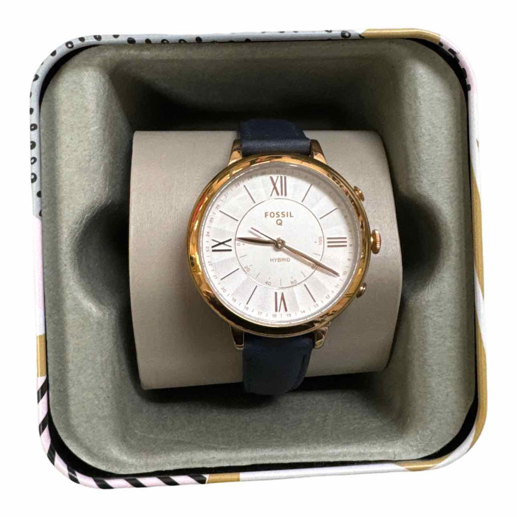 FOSSIL JACQUELINE NAVY LEATHER WATCH NAVY/GOLD