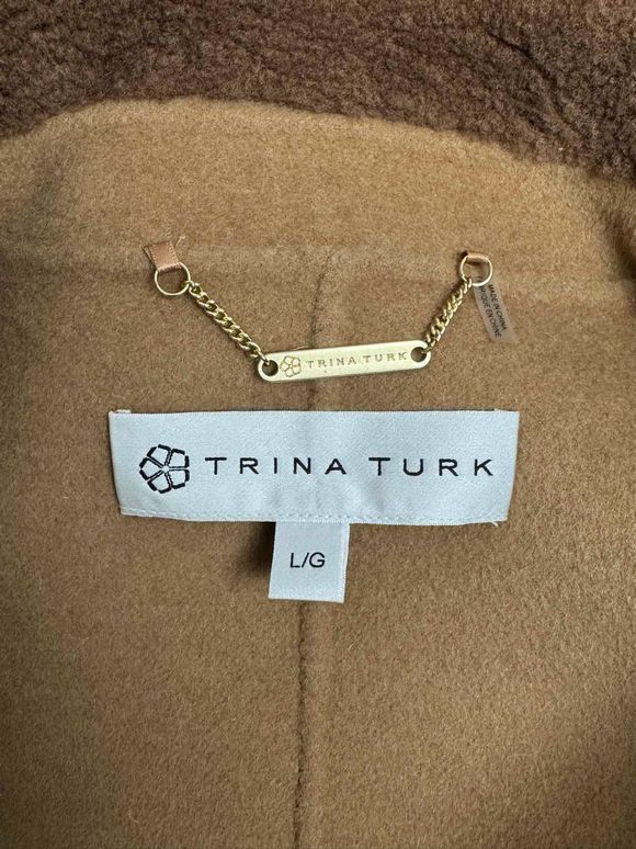 TRINA TURK DAWN WOOL & SHEARLING CAMEL COAT SIZE L