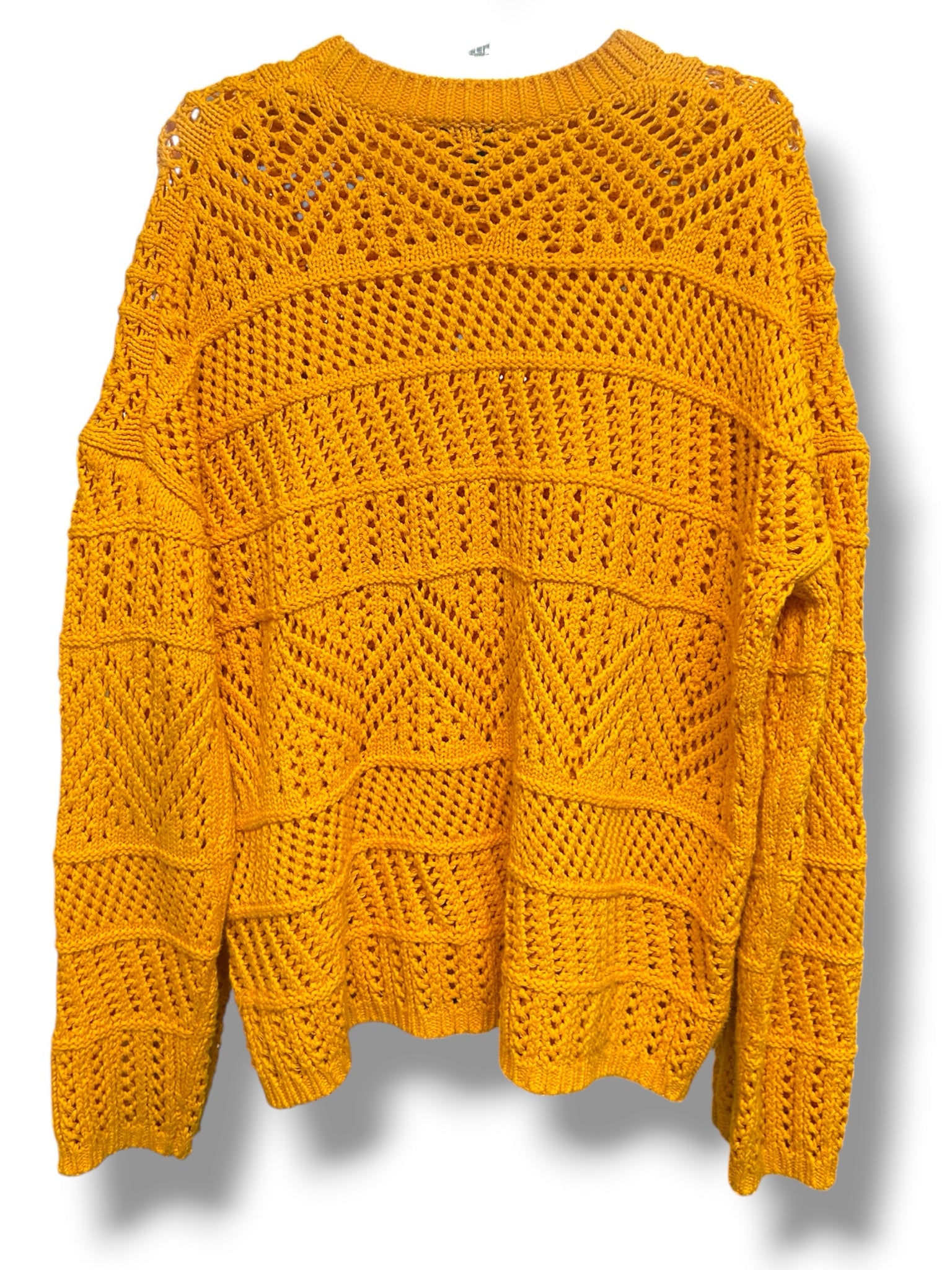 RAG & BONE RENEE COTTON CROCHET CREW NECK SWEATER YELLOW SIZE MEDIUM