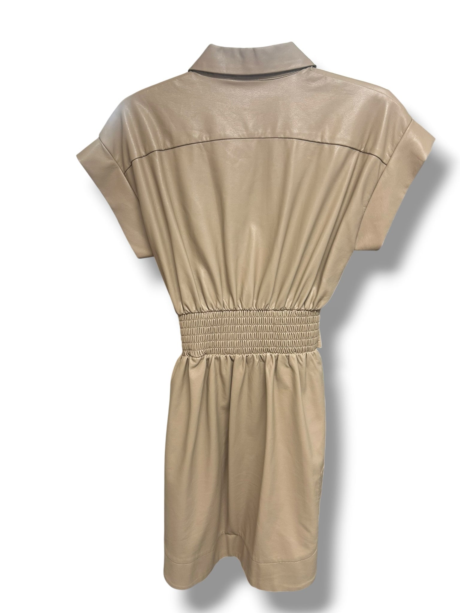 KARINA GRIMALDE VEGAN LEATHER BUTTON FRONT TAN MINI DRESS SIZE XS