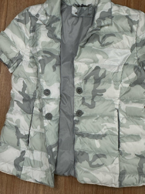 MY ANORAK NOTCH COLLAR SHORT SLEEVE PEWTER CAMO DOWN JACKET MEDIUM