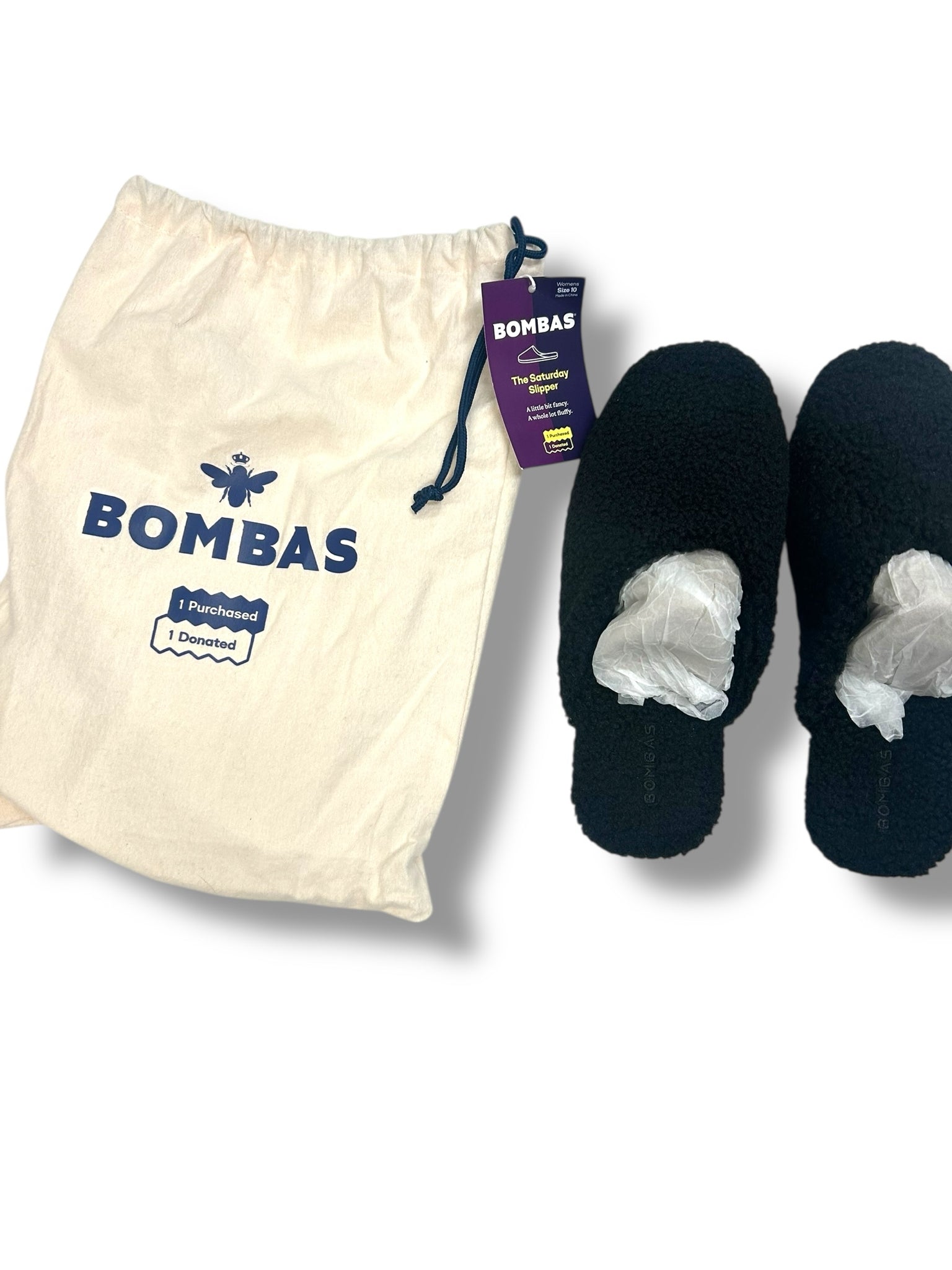 NWT BOMBAS THE SATURDAY FAUX FUR SLIPPER BLACK SIZE 10