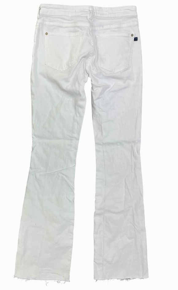ANTHROPOLOGIE ICON FLARE WHITE DENIM JEANS WITH RAW HEM TALL SIZE 27
