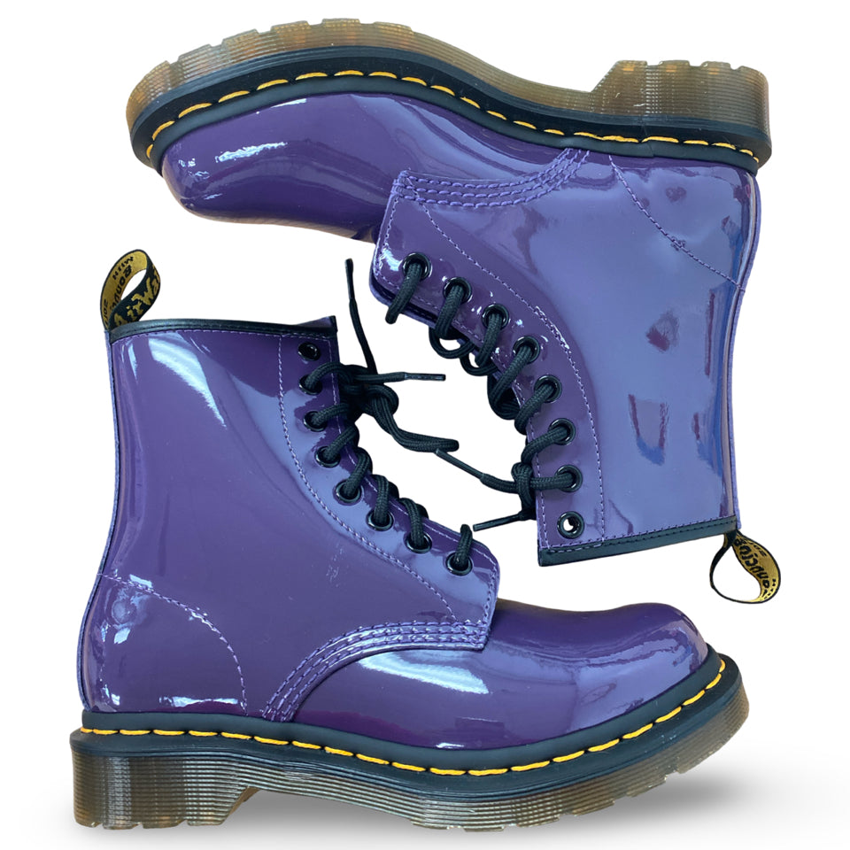 NEW DR MARTENS 1460 PATENT LAMPER LACE UP BOOT BLACKCURRANT SIZE 6 / 37