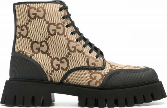 GUCCI GG CANVAS COMBAT BLACK LACE UP BOOT SIZE 7.5