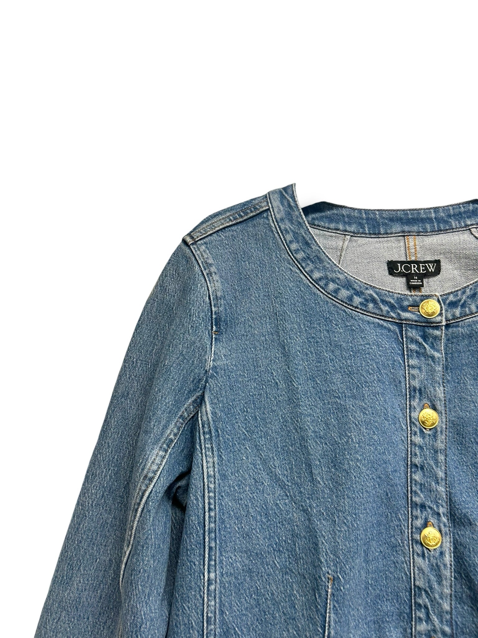 JCREW LOUISA LADY CROP CREST DENIM BUTTON FRONT JACKET SIZE 16