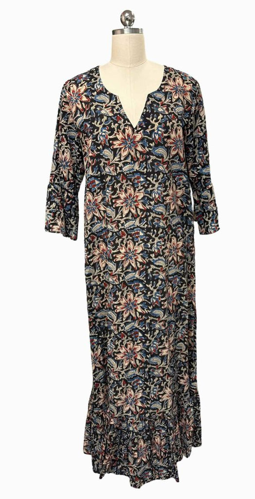 LIVRO NWT! MIDNIGHT FLORAL BLACK KURTA MAXI DRESS SIZE M