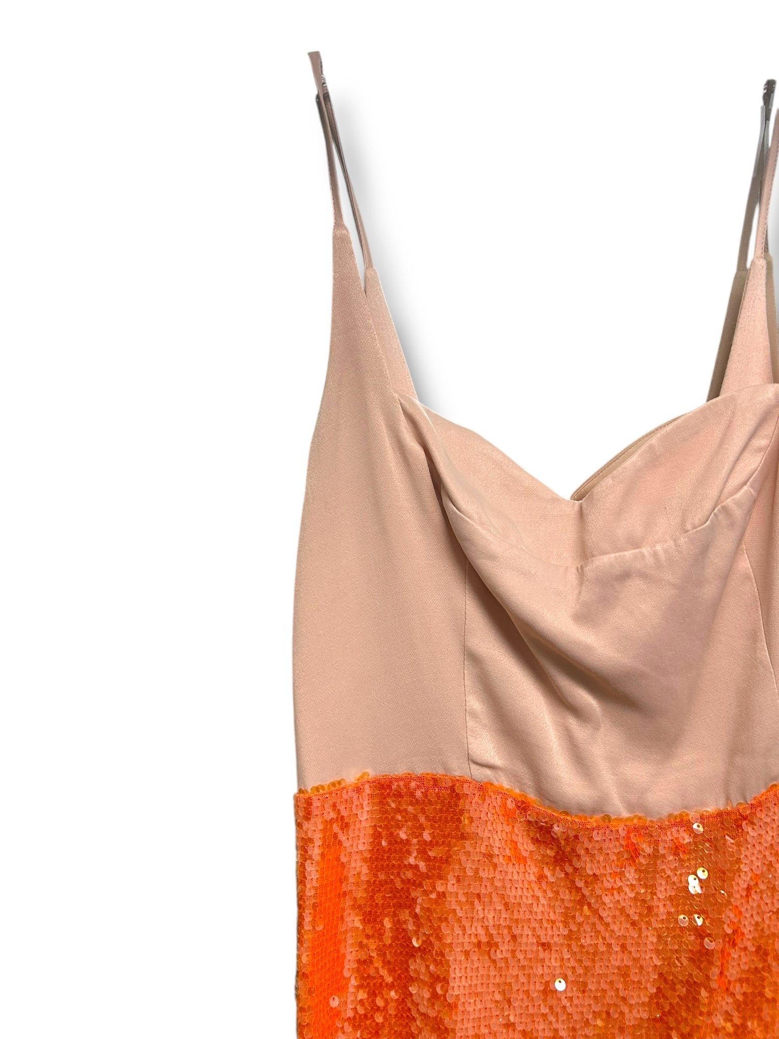 ANTHROPOLOGIE SWEETHEART SEQUIN SIDE SLIT PINK ORANGE MIDI DRESS SIZE SMALL