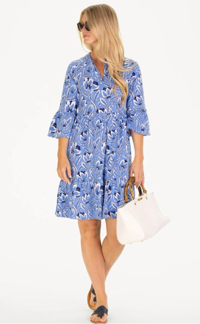 NWT DUFFIELD LANE EVELINE BLUE FLORAL RUFFLE  MINI DRESS SIZE XL