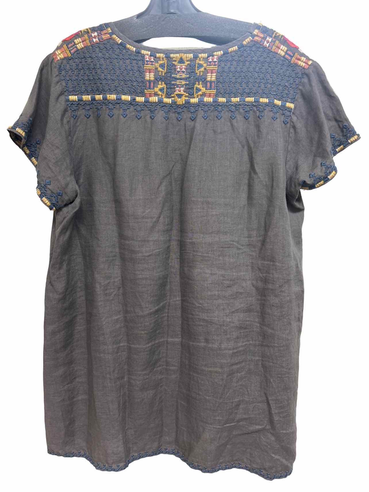 JOHNNY WAS DELPHINE LINEN SPLIT HEM EMBROIDERED TUNIC SIZE: L