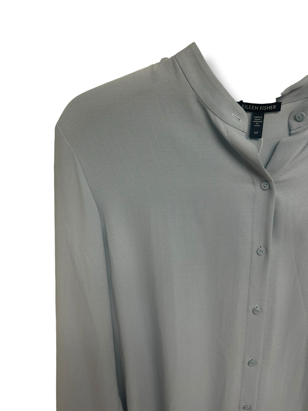 NWT EILEEN FISHER SILK GEORGETTE CREPE BUTTON DOWN SLATE BLUE SIZE SMALL