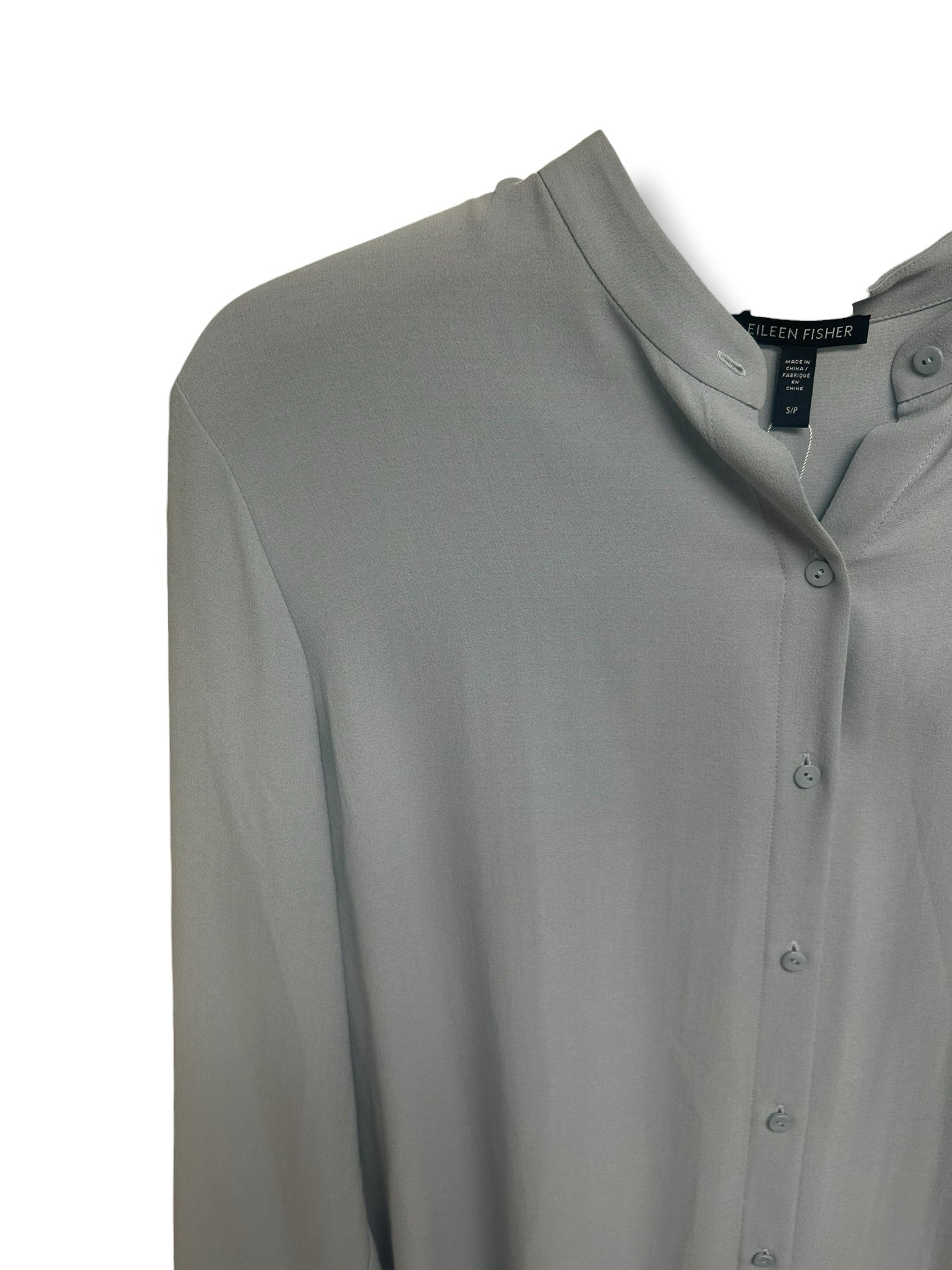 NWT EILEEN FISHER SILK GEORGETTE CREPE BUTTON DOWN SLATE BLUE SIZE SMALL