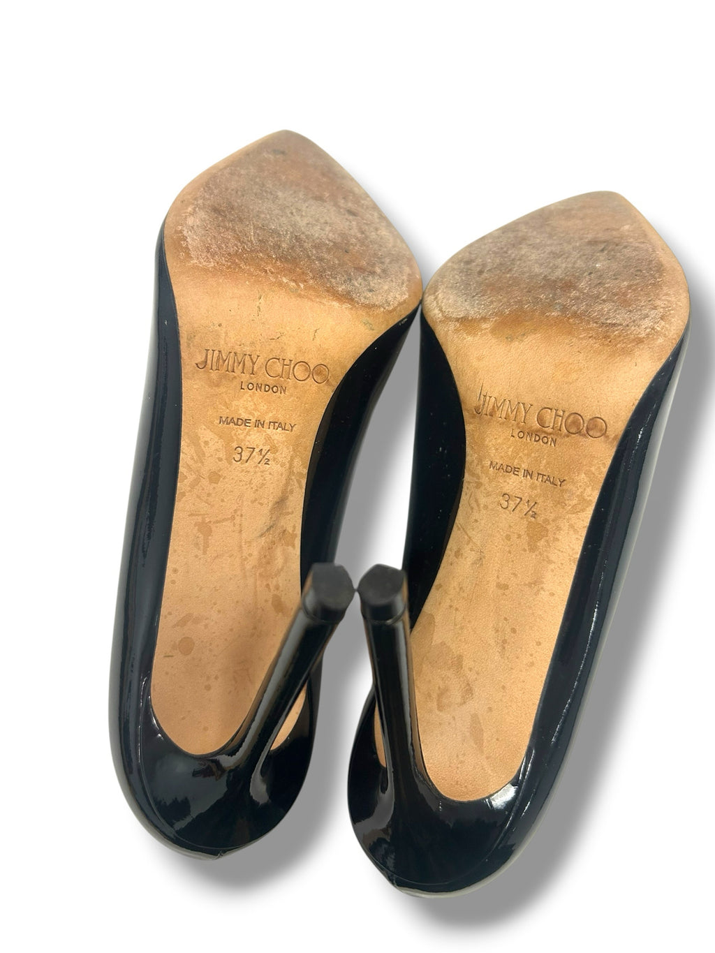 JIMMY CHOO ROMY100MM PATENT LEATHER STILETTO BLACK PUMPS SIZE 37.5