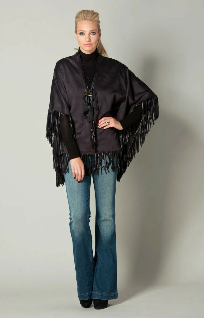 HALE BOB CLOIE SUEDE FRINGE PONCHO BLACK M/L