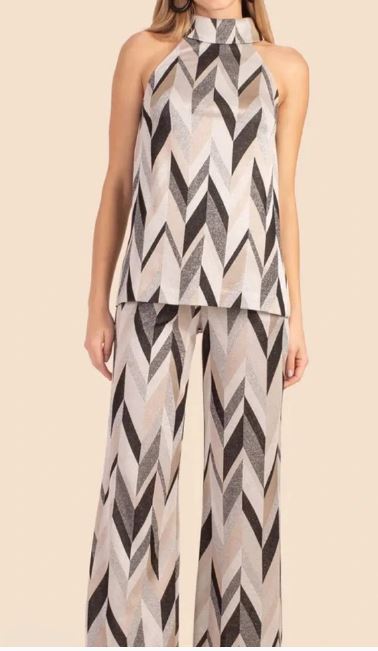 NWT TRINA TURK ASIA METALLIC CHEVRON WIDE LEG PANTS SIZE 8