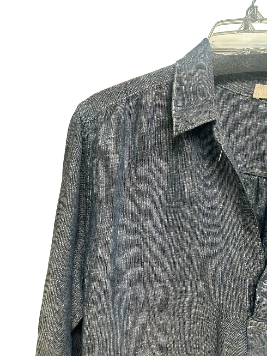 CP SHADES BLUE LINEN BUTTON FRONT LONG SLEEVE MINI DRESS SIZE LARGE