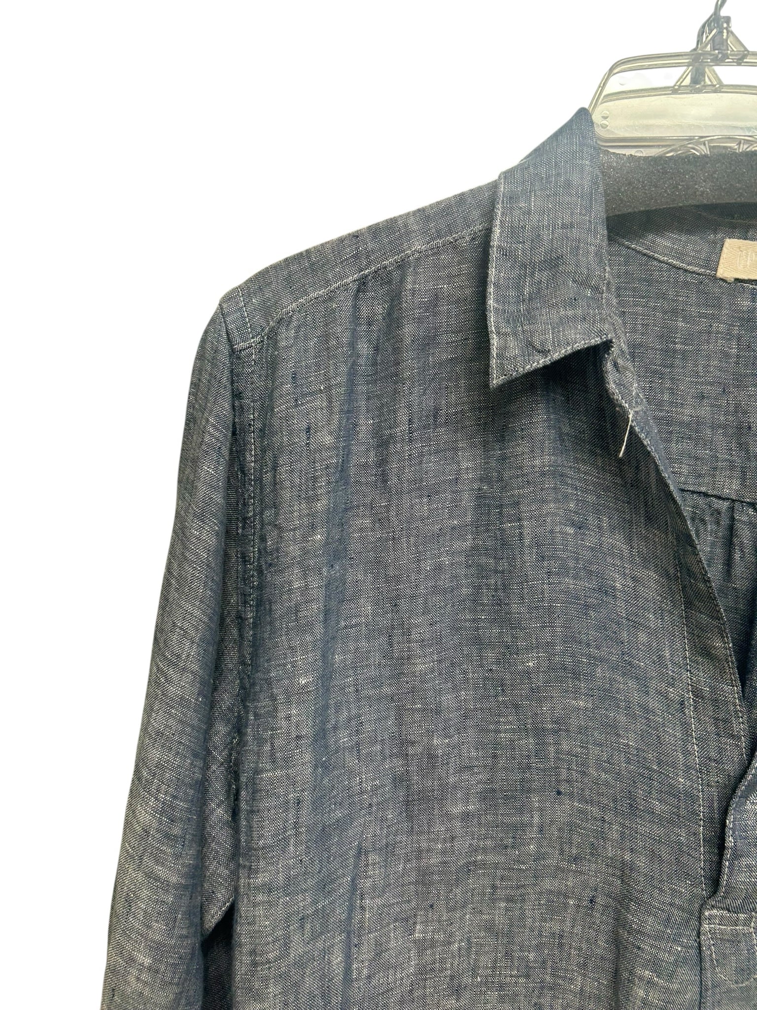 CP SHADES BLUE LINEN BUTTON FRONT LONG SLEEVE MINI DRESS SIZE LARGE