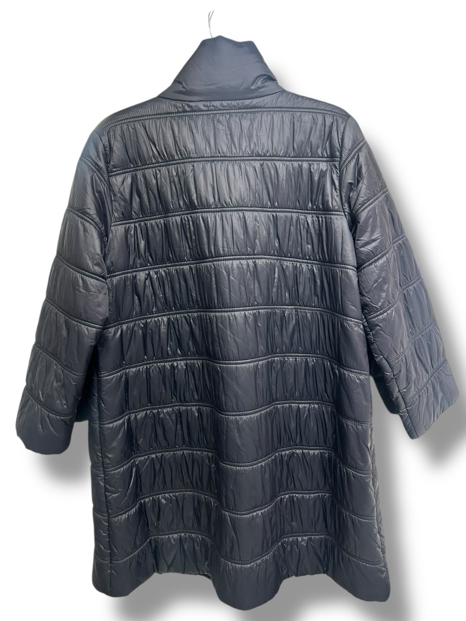 EILEEN FISHER  EGGSHELL RECYCLED NYLON STAND COLLAR COAT BLACK SIZE X LARGE