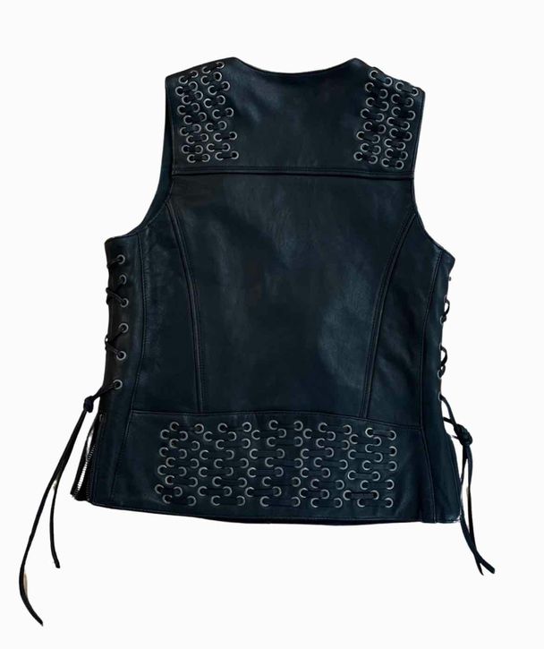 HARLEY DAVIDSON MILWAUKEE WOMEN'S GROMMET BLACK LEATHER VEST SIZE S