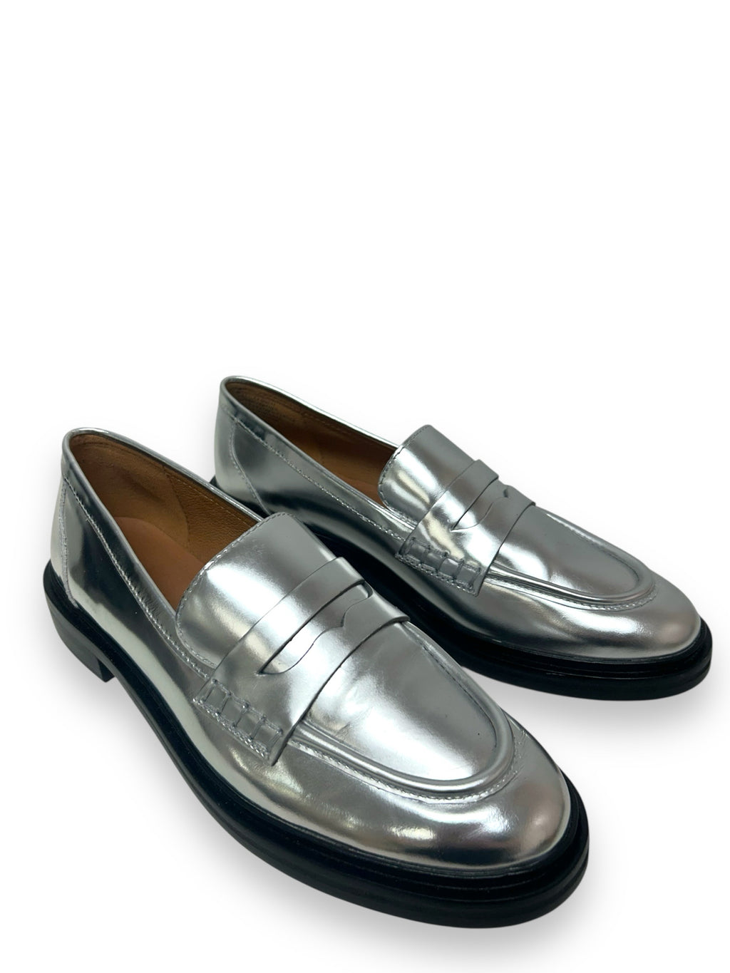 MADEWELL VERNON METALLIC SILVER LOAFERS SIZE 9