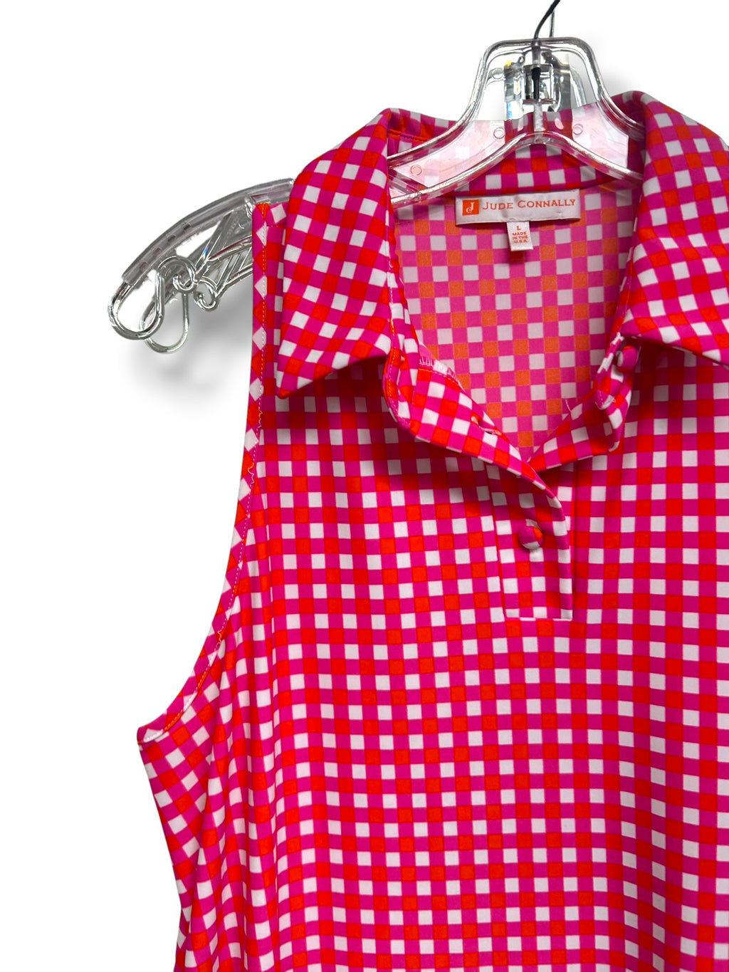 JUDE CONNALLY PINK ORANGE SPRING GINGHAM COLLARED TANK MINI DRESS SIZE LARGE