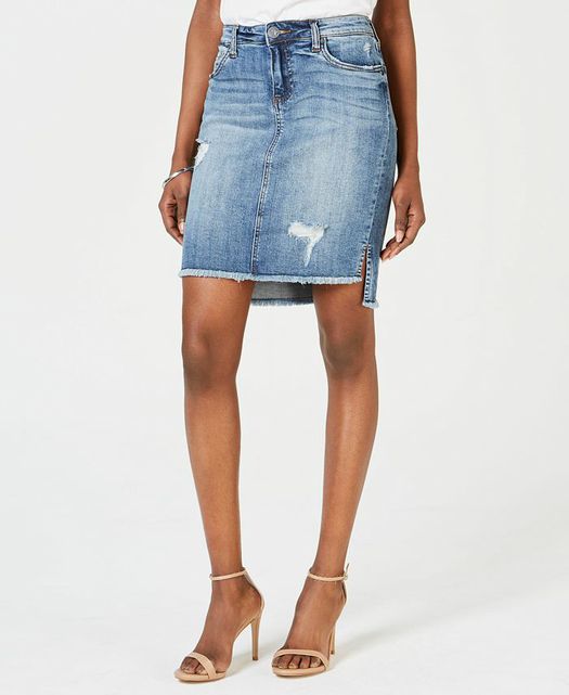 ANTHROPOLOGIE KUT FROM THE CLOTH CONNIE DISTRESSED DENIM SKIRT SIZE 10