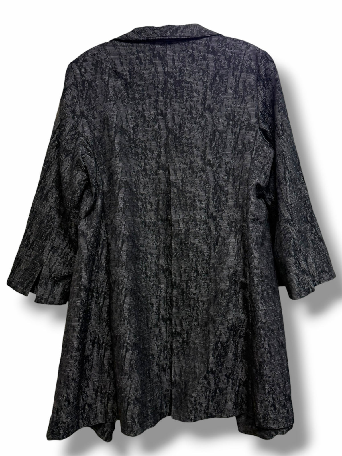 EILEEN FISHER CHARCOAL TEXTURED OPEN FRONT 3/4 SLEEVE NOTCHED COLLAR JACKET XS