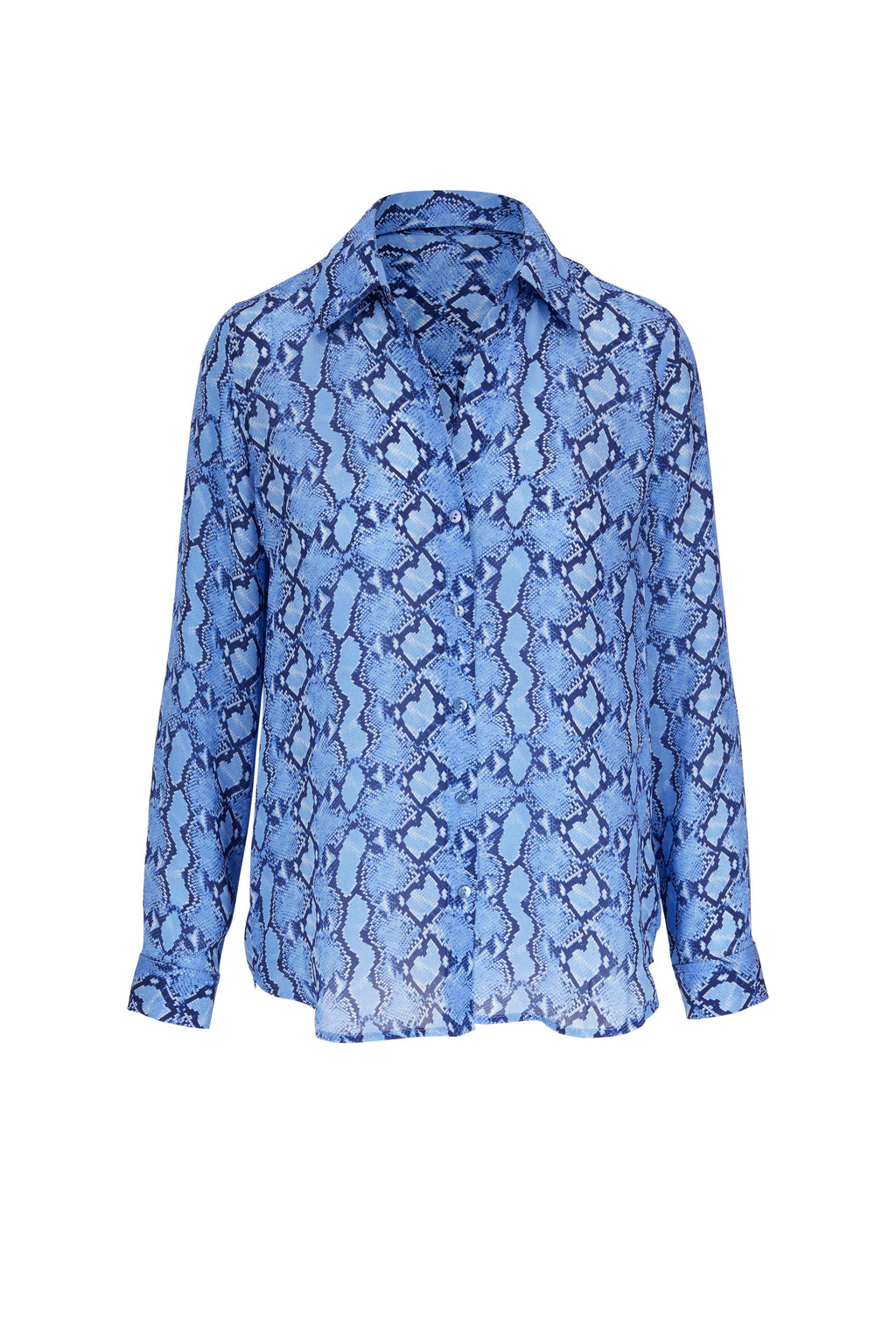 L'AGENCE NINA SILK BLOUSE PALOMA BLUE SNAKE PRINT SIZE MEDIUM