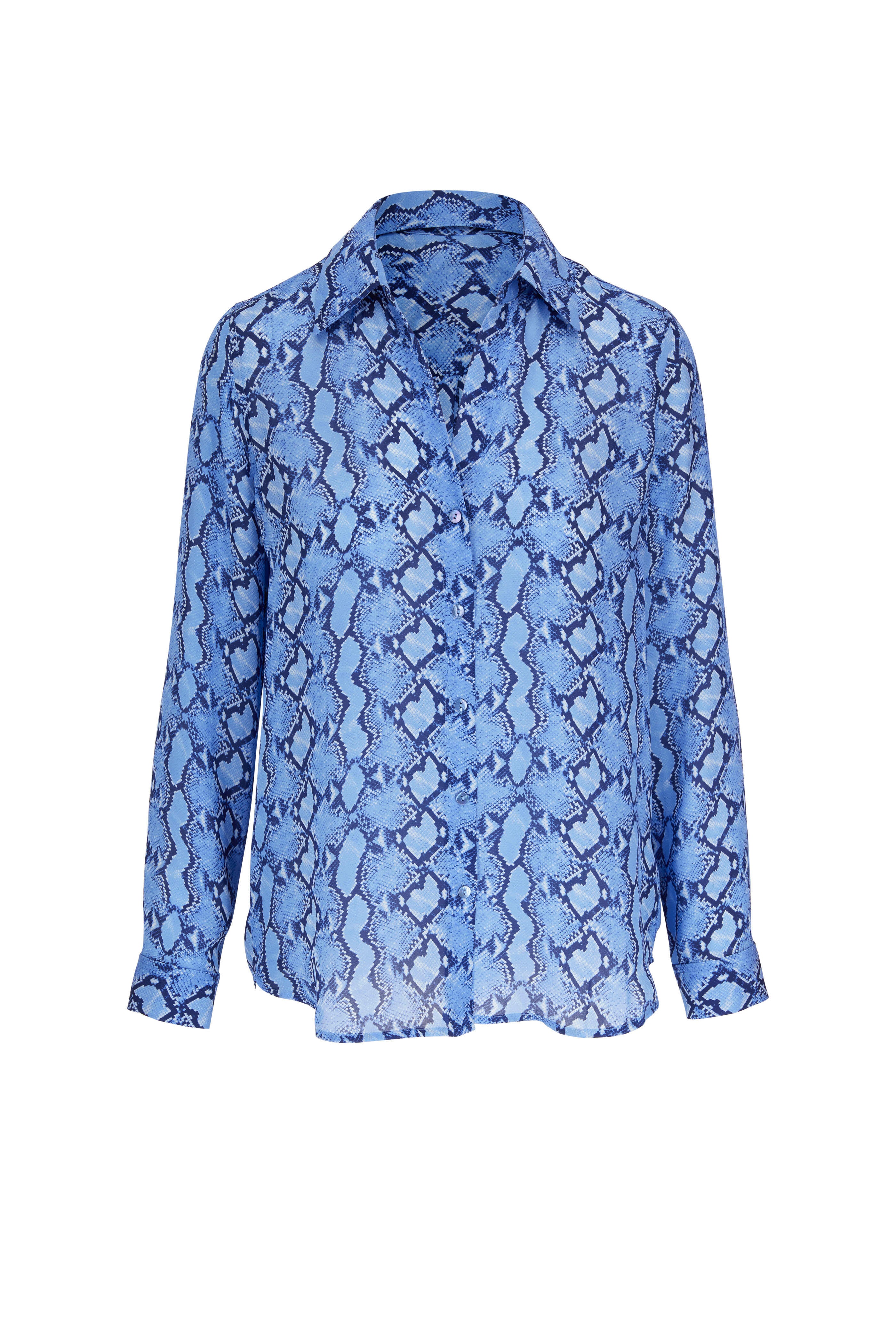 L'AGENCE NINA SILK BLOUSE PALOMA BLUE SNAKE PRINT SIZE MEDIUM