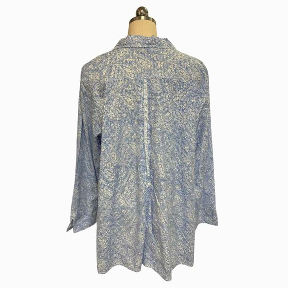 HABITAT ESCAPE PRINT BUTTON DOWN COLLARED BLUE/WHITE TUNIC SIZE XL