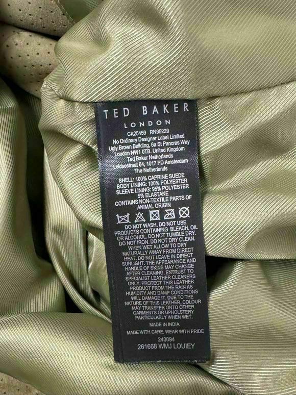 TED BAKER NWT! LOUIEY PERFORATED SUEDE BIKER OLIVE JACKET SIZE M