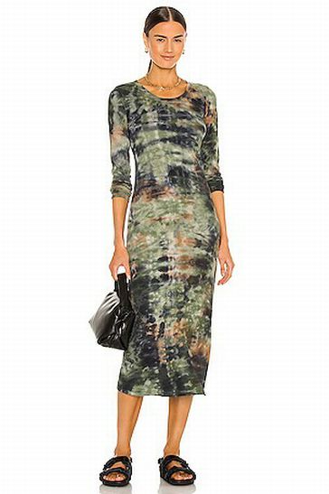 RAQUEL ALLEGRA FITTED LONG SLEEVE LAYERING DRESS IN ARMY CAMO TYE DYE SIZE: 0