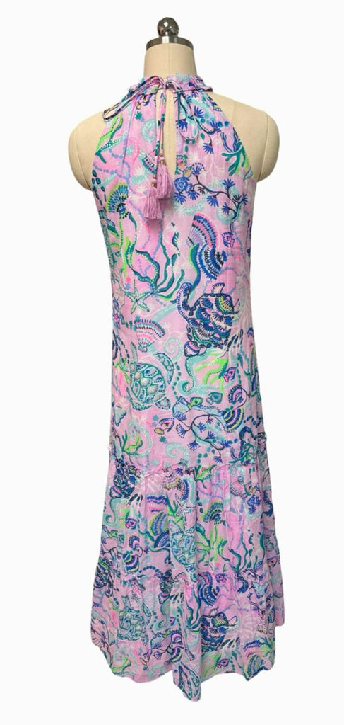 LILLY PULITZER EVERLY PINK/BLUE MAXI DRESS SIZE XS