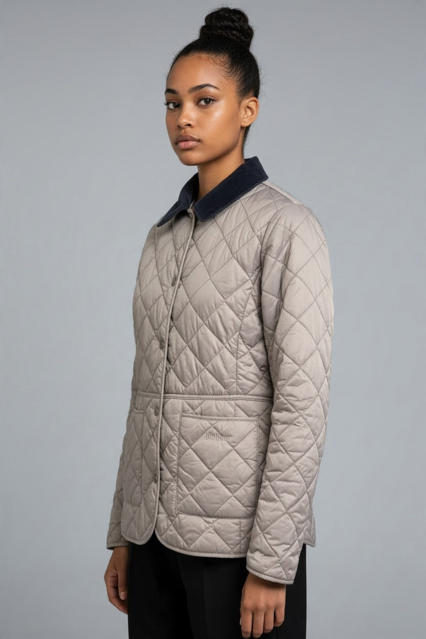 BARBOUR ANNADALE QUILTED CORDUROY  COLLAR SNAP FRONT TAN COAT SIZE 10