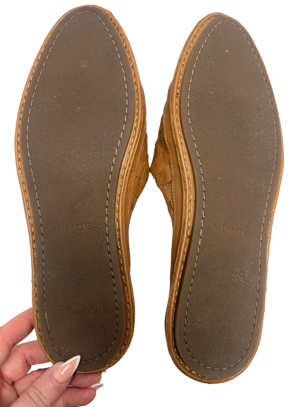 WOMEN'S VINCE FREEMAN WOVEN  TAN LEATHER SLIP ON MULE SIZE 8.5